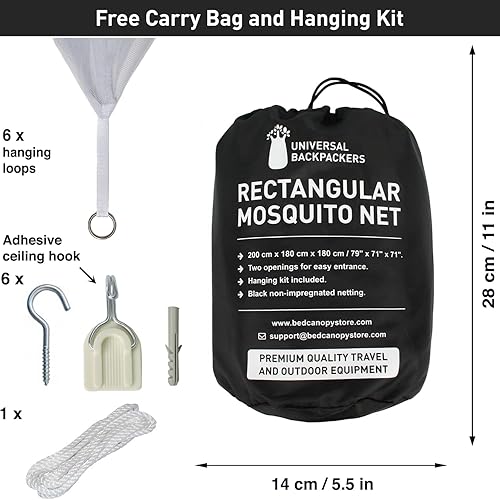 Miniatura 5 de Mosquitera negra para camas individuales a extra grandes  2 aberturas laterales y 6 bucles para colgar  Forma rectangular decorativa para el hogar y