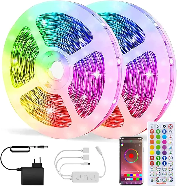 Tira LED RGB 10M para Habitación, Control App/Bluetooth, 16M Colores, 21 Modos