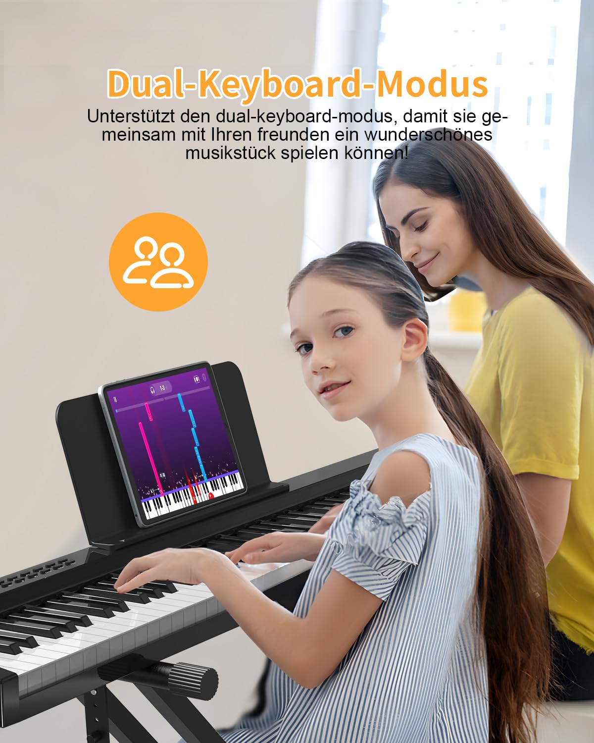 Digitalpiano 88 Tasten, Halbgewichtete Tastatur, Bluetooth MIDI, E-Piano mit X-Ständer, Sustain-Pedal, Notenständer und Tragetasche für Anfänger, Kinder und Erwachsene