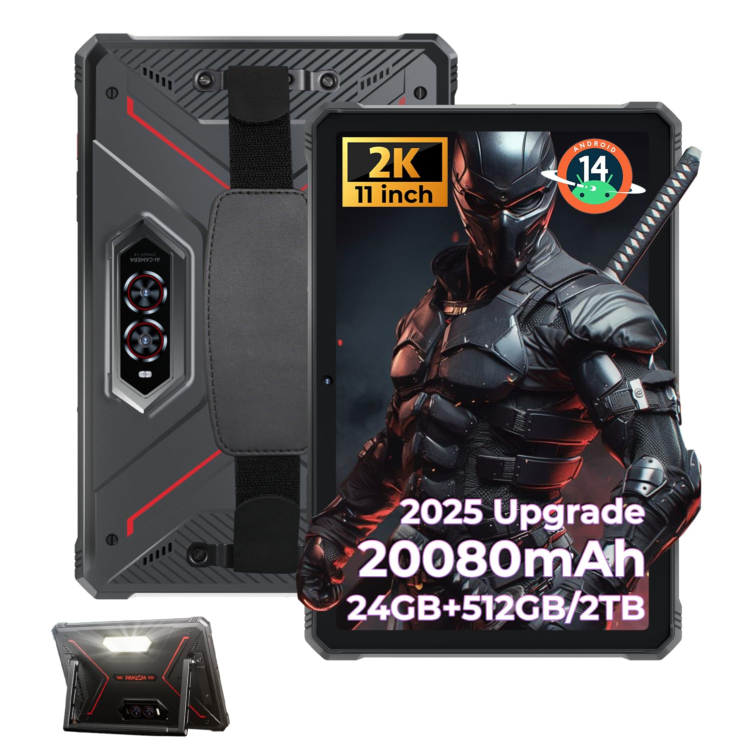 HOTWAV R9 Plus Rugged Tablet 11 inch Android 14 Tablets, 20080mAh Waterproof Tablet, 2K 24GB+512GB/2TB TF Work Tablets, 64MP+16MP Octa-Core IP68&IP69K