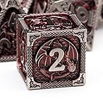 Haxtec DND Dice Set Metal D&D Dice Set with Leather Dice Bag Antique Iron Red Metal Polyhedral Dice Compatible with Dungeons and Dragons TTRPG Gifts