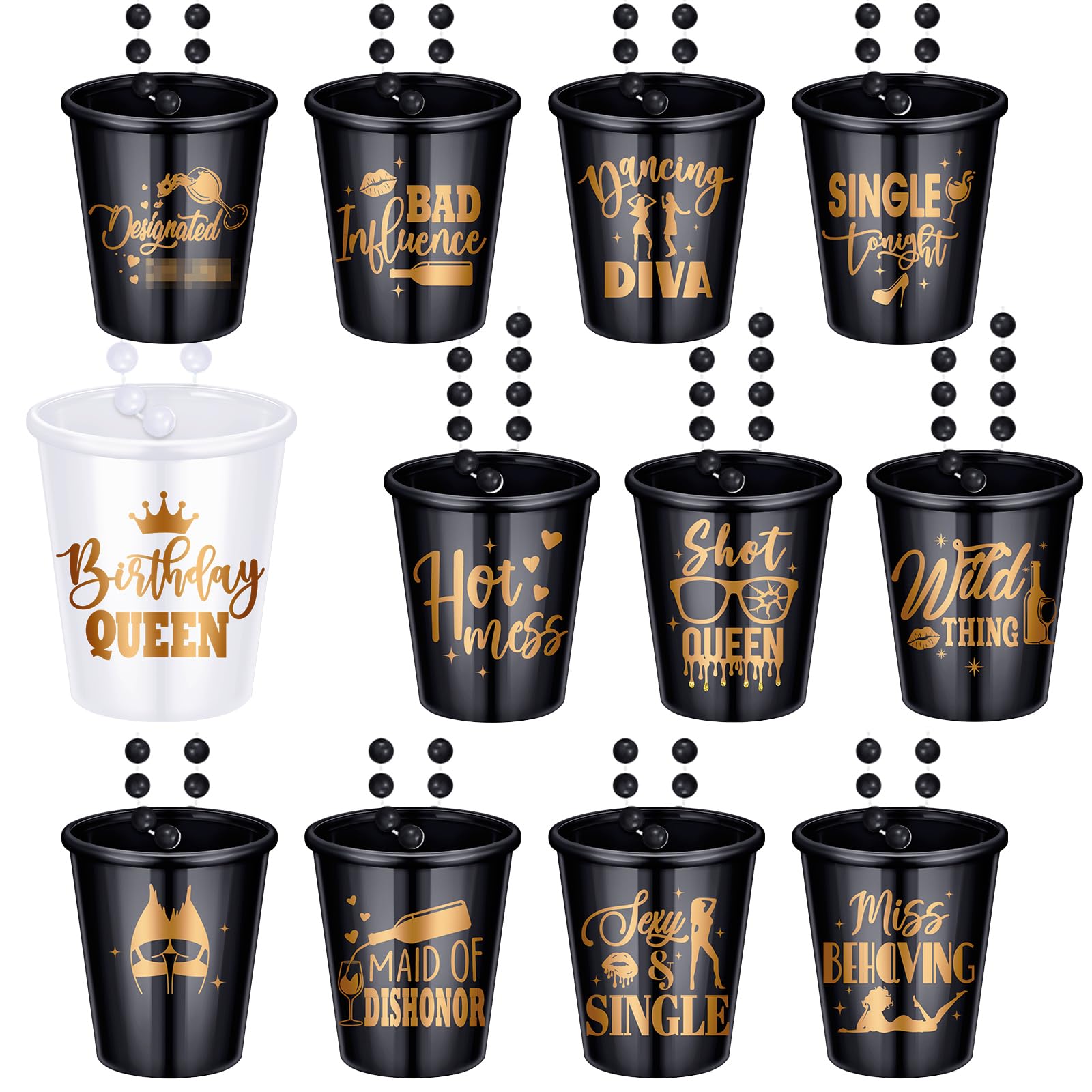 Colliers verre à liqueur Janmercy pour anniversaire et enterrement de vie de jeune fille x12