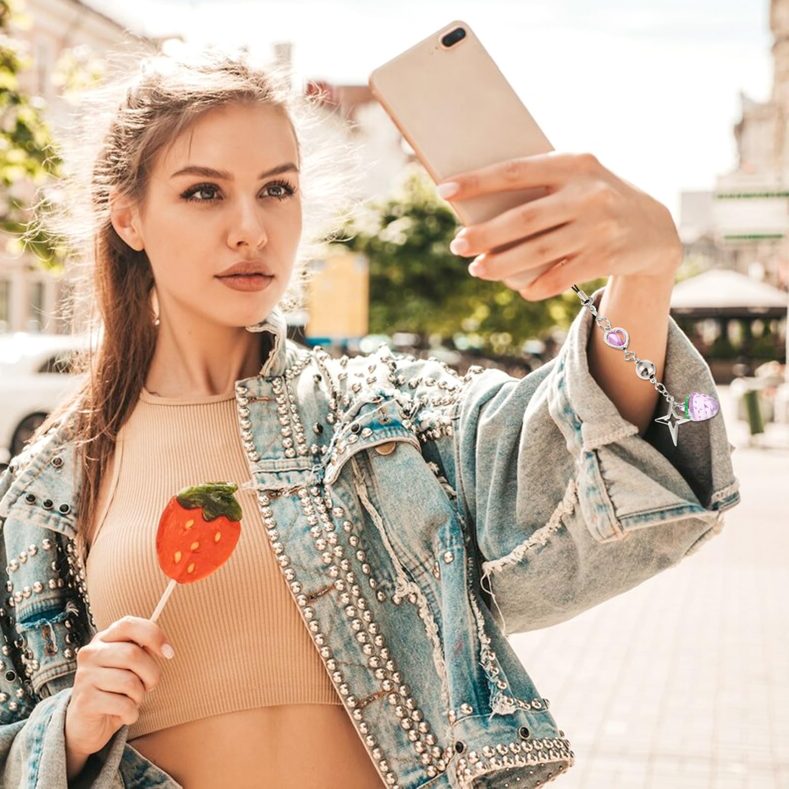 4 szt. śliczne różowe wisiorki do telefonów komórkowych motyle akcesoria dekoracja