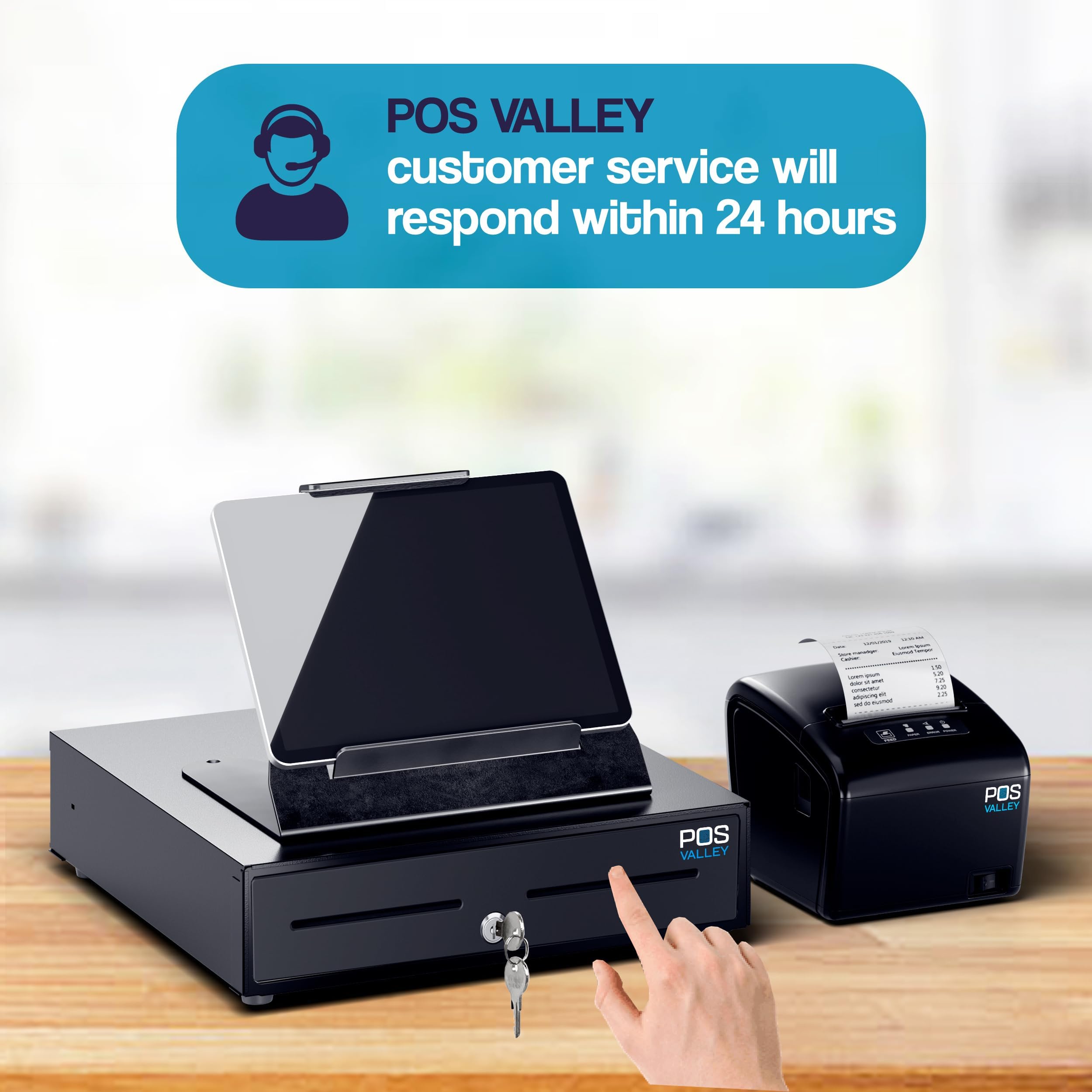 POS VALLEY Tiroir-Caisse Monnaie 41cm Noir 4 Compartiments Billets 8 Bacs Pièces Réglables