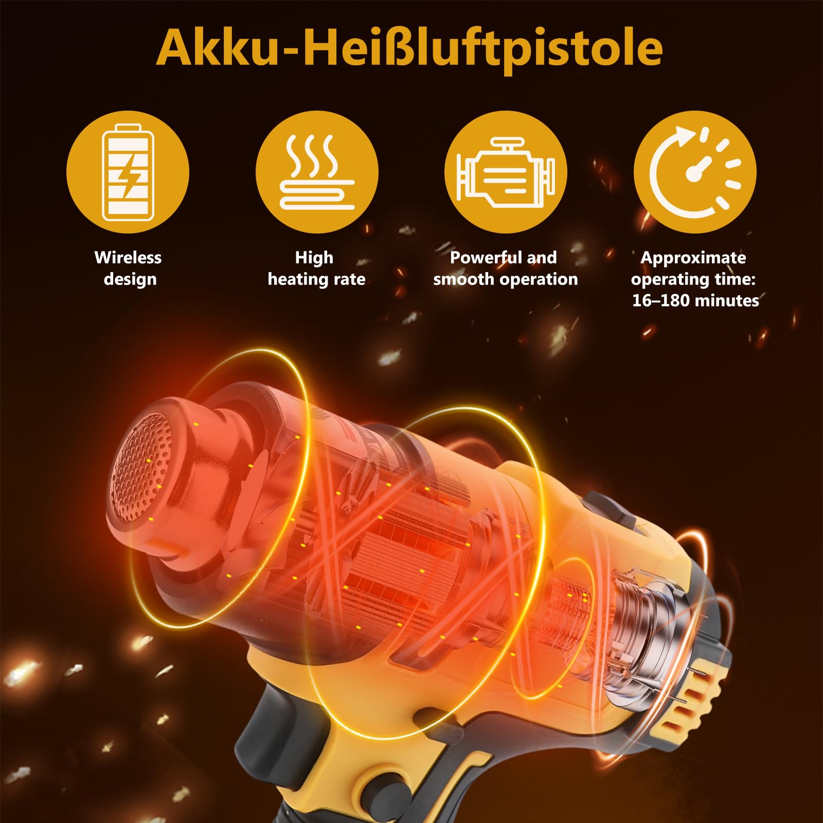 Pistolet à air chaud sans fil pour Dewalt 20 V Batterie, 50 °C à 550 °C | Pistolet à Air Chaud avec écran LCD Réglable de 50 à 550 °C, avec 5 Buses et 2 Shovels pour Soudure bricolage(Sans Batteries)