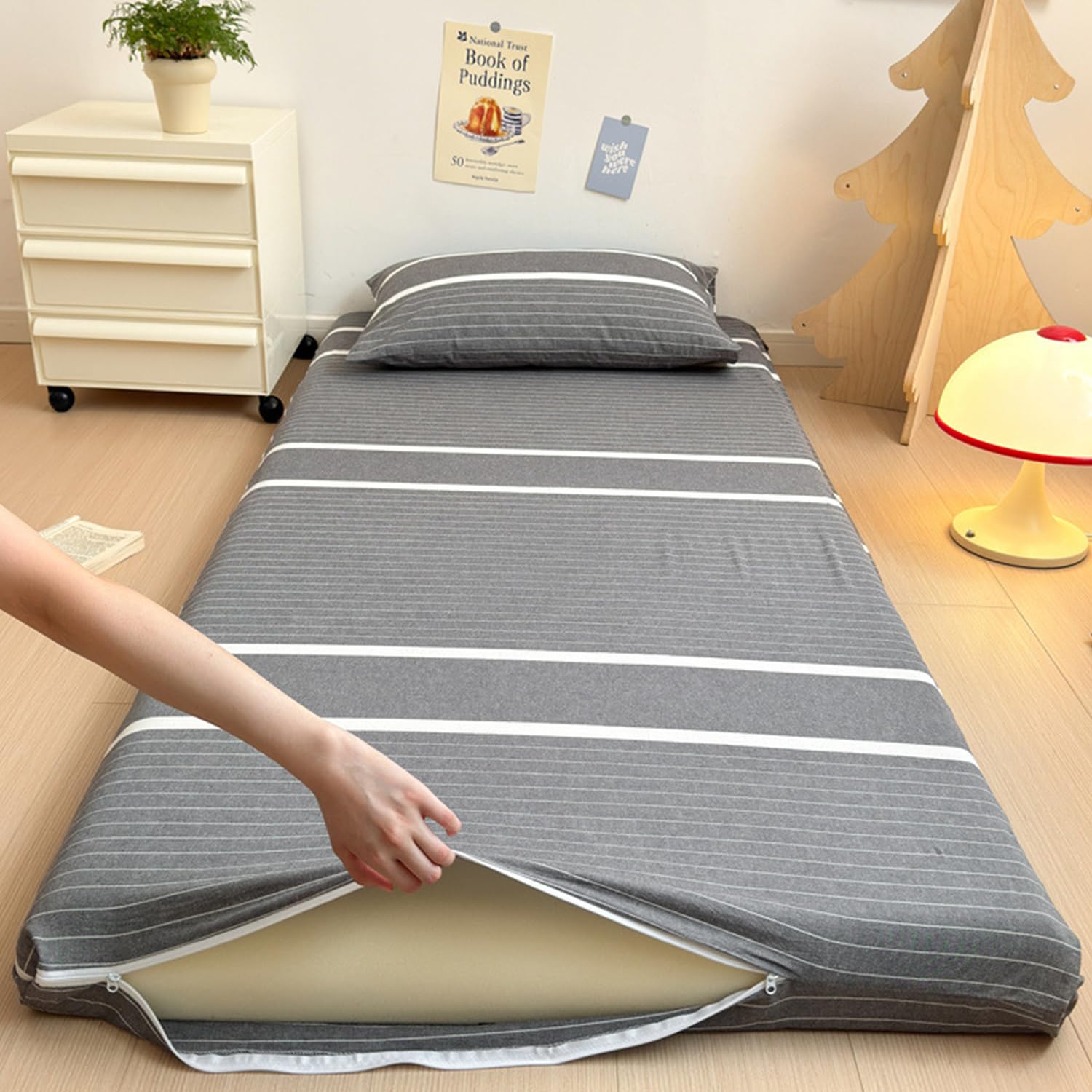 LDLCYCN S,90x190cm, 100% Cotton Floor Futon Mattress Cover Skin-Friendly Futon Mattress Cover with Zipper Full Wrap Traditional Japanese Futon Mattress Cover Dustproof Cover Washable