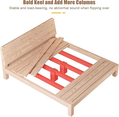 Miniatura 2 de HM&DX Marco de cama escandinavo de madera maciza, marco de cama rectangular con cabecero, soporte de listones de madera para dormitorio, fácil