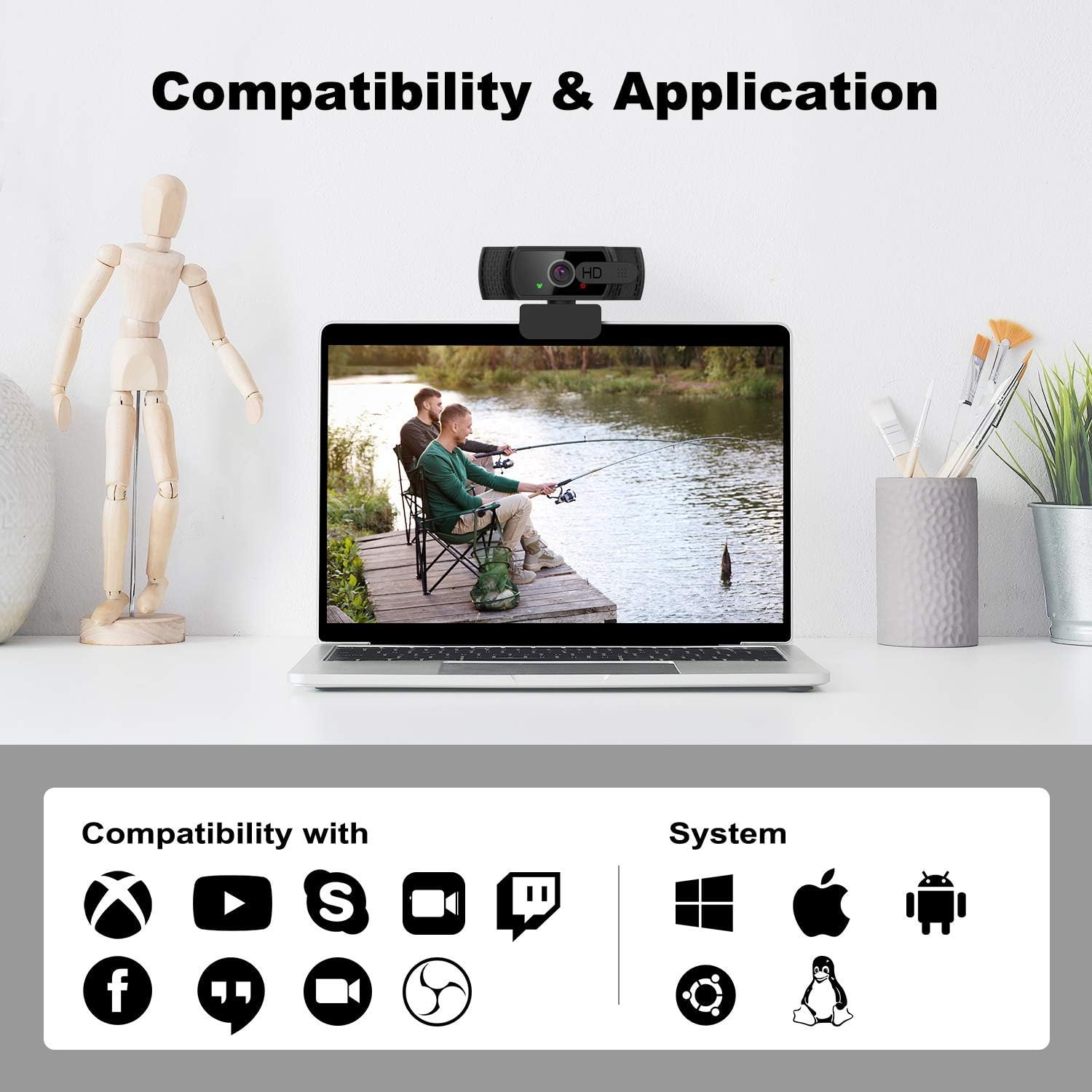 Uр Tо 50% оƒƒ 1080P HD Webcam with Privacy Cover & Tripod,Desktop Laptop Computer Webcam with USB & Built in Noise Reduction Microphone, 360° Rotation, Plug & Play, for Mac OS, Windows