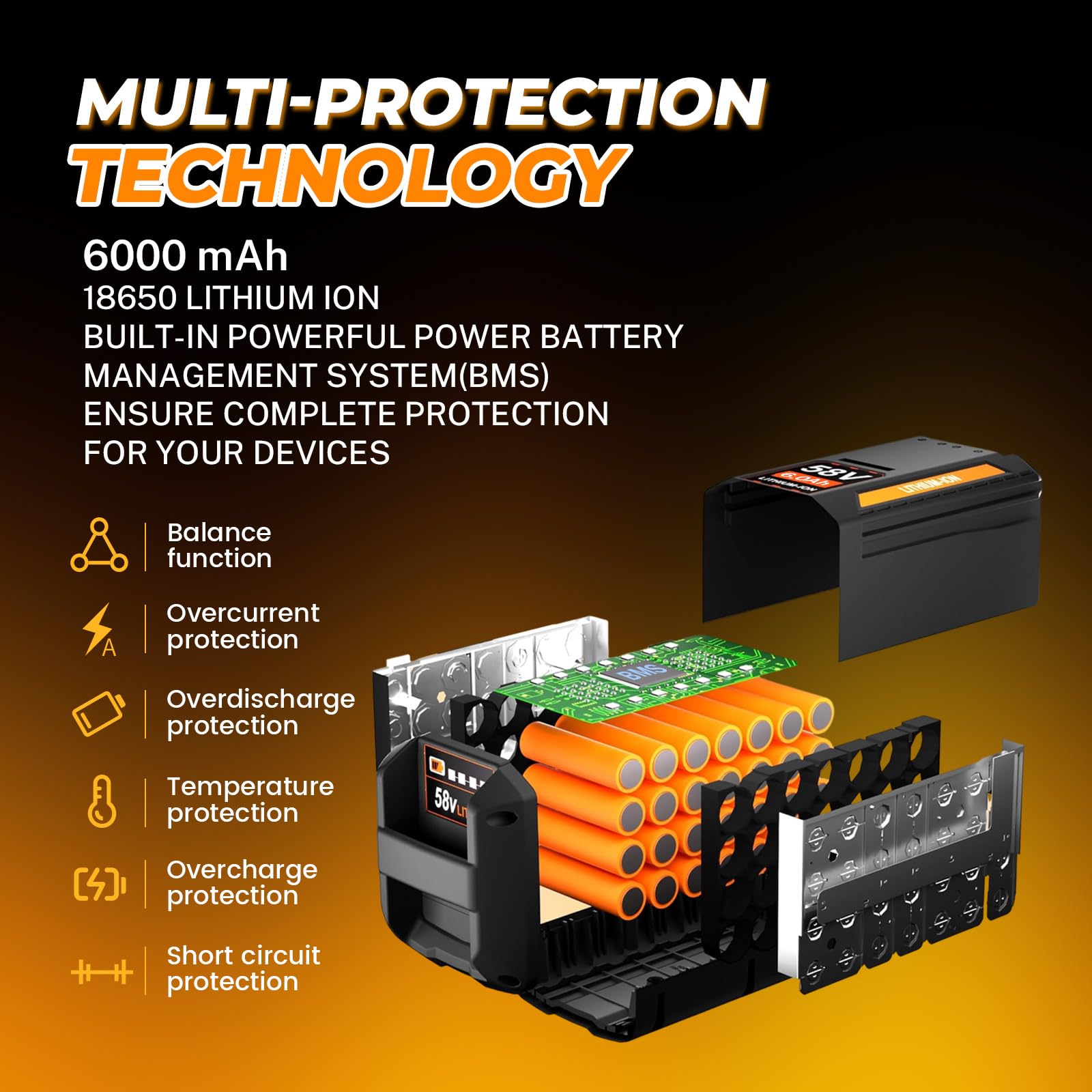 Batería de litio de 58 V y 6000 mAh, repuesto para batería Echo 58 V CBP-58V40 CBP-58V20 CBP-58V2AH CHT-58V CDST-58V CCS-58V CLM-58V, compatible con Echo 58 V MAX PRO serie herramientas eléctricas