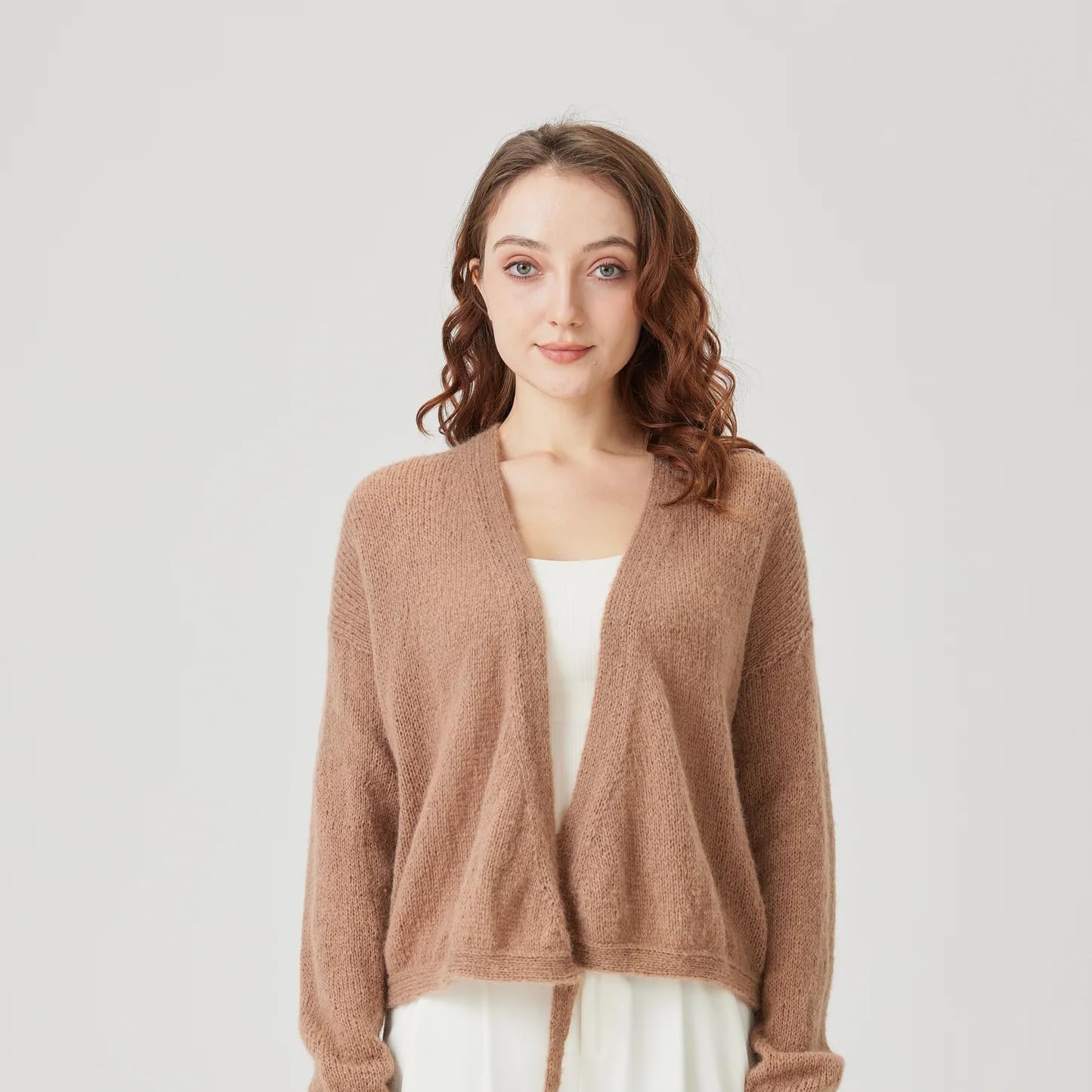 Chic Loops Knitting Kit for Beginners, Knitted Sweater Beginner Crochet Kit for Adults, Crochet Tie Front Long Sleeve Sweater for Womem with Instruction(Mushroom，SA)