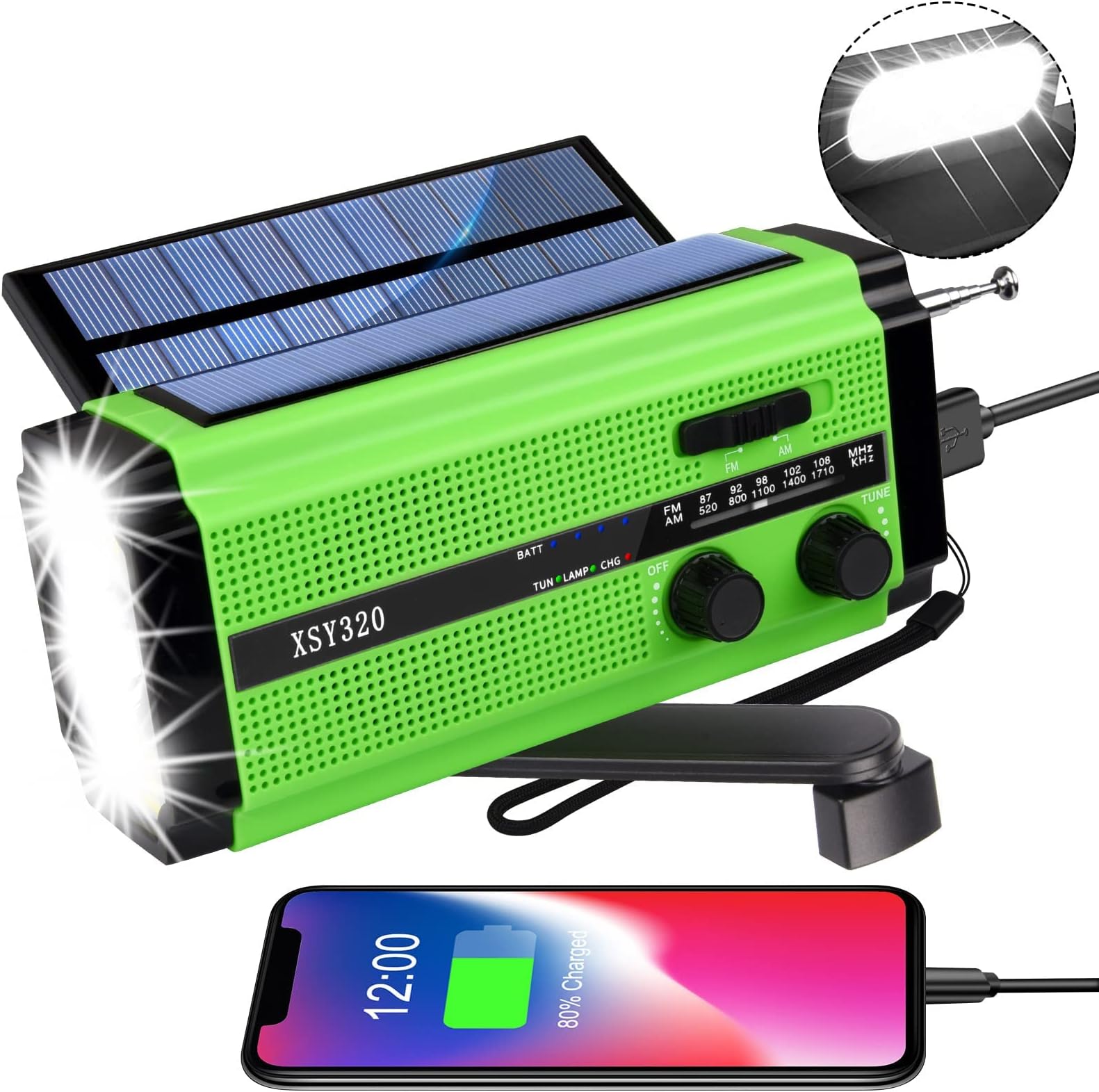 YIKANWEN Solar Radio,AM/FM Kurbelradio Tragbar USB Notfallradio mit