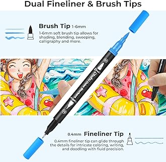 Ohuhu Markers for Adult Coloring Books No Bleeding 160 Colors Water-based Dual Tips Fineliner & Brush Coloring Markers for Kids Adults Beginners Drawing Pens for Journaling Lettering - Maui - Black