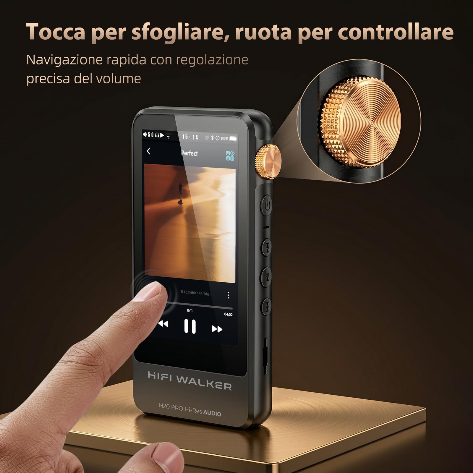 HIFI WALKER H20 Pro Lettore MP3 con Bluetooth, Audio Hi-Res e Scheda microSD da 64 GB, Doppio DAC ESS, Uscite 3,5 mm e Bilanciata 4,4 mm, USB DAC, FLAC/DSD