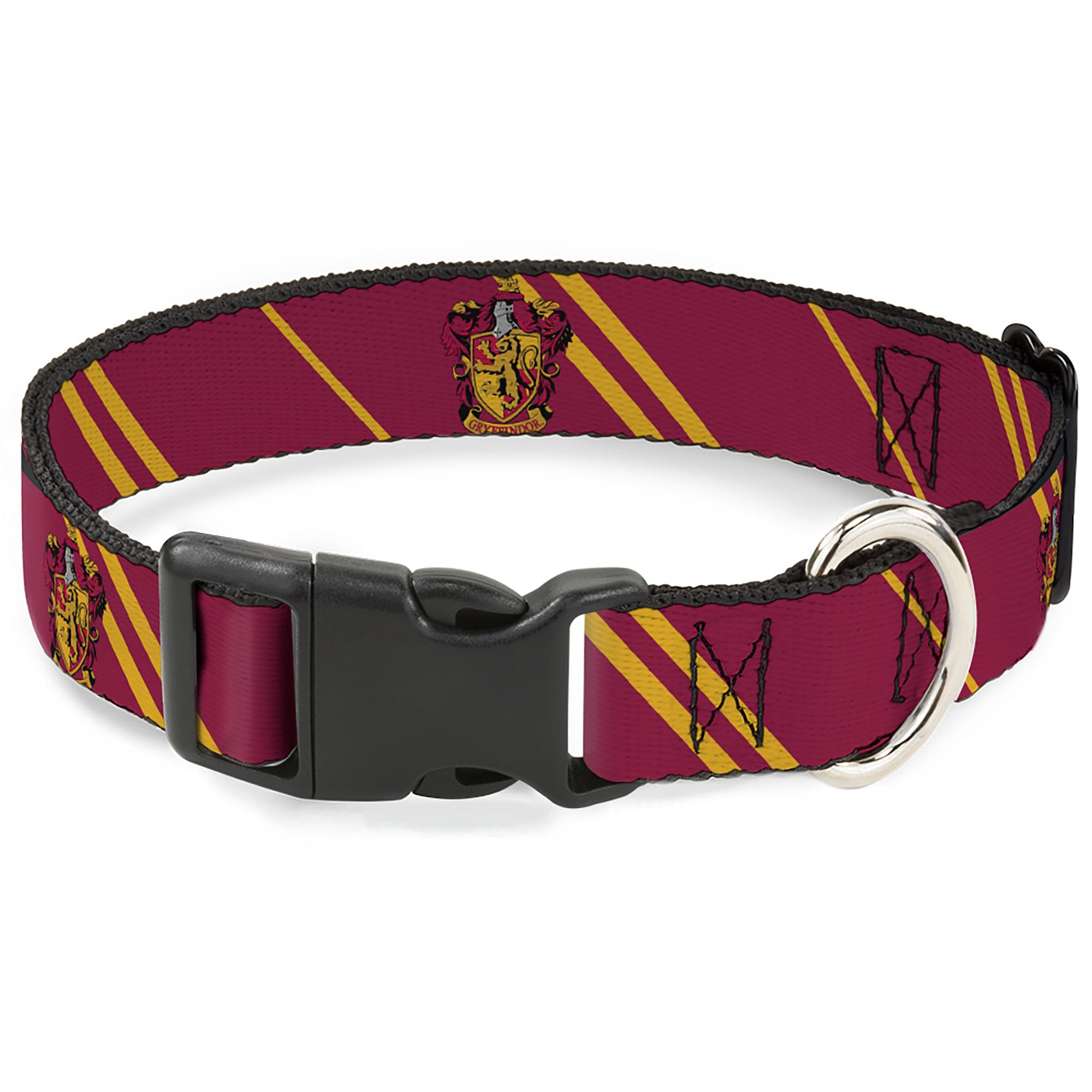 Warner Bros. Pet Collar, Dog Collar Plastic Buckle, Gryffindor Crest Stripe Burgundy Gold, 8.5 to 12 Inches 0.5 Inch Wide
