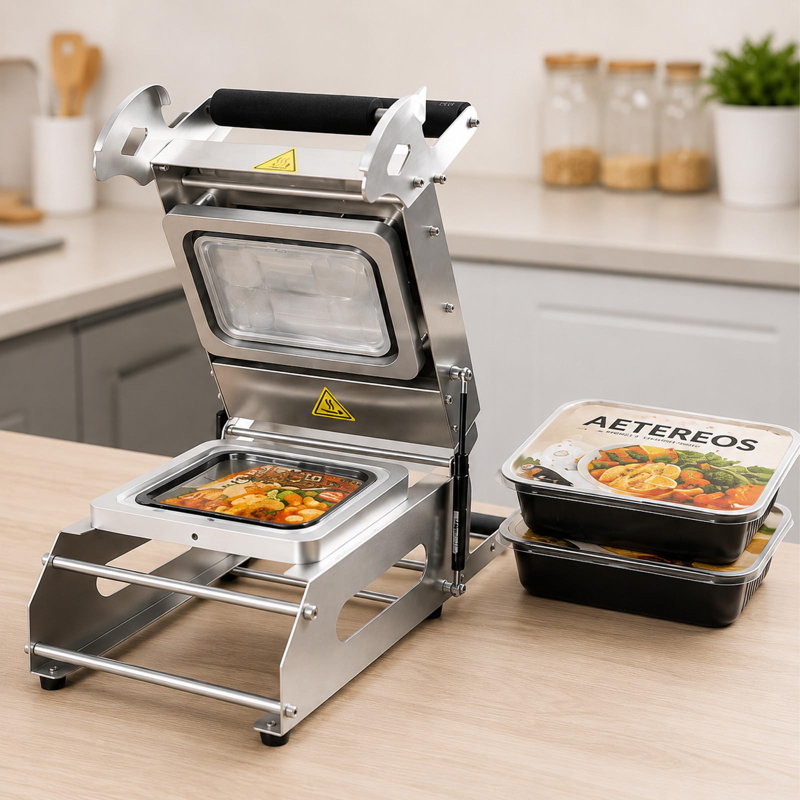 AETEREOS Stainless Steel Food Container Tray Sealer, semi automatic sealing machine 180 * 130mm