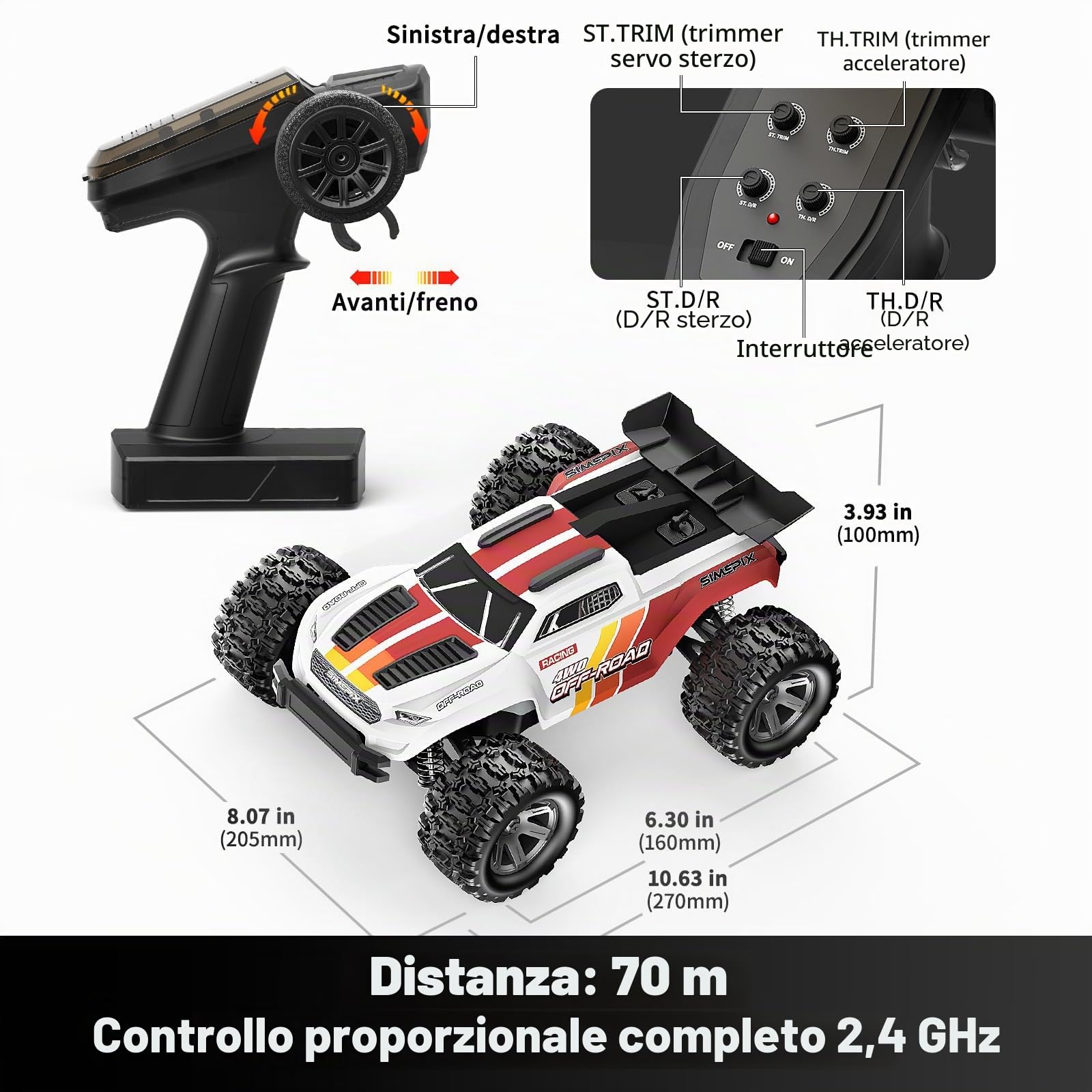 Macchina Telecomandata Professionale 1:18, Auto RC 4WD Off-Road 36 km/h con Due Batterie 7.4V 1500mAh, Doppia Carrozzeria e Struttura Resistente agli Schizzi, Macchina Radiocomandata