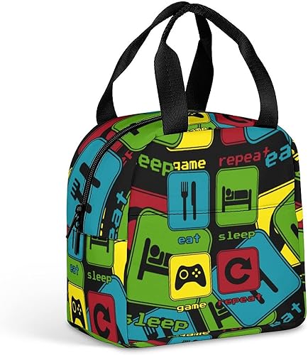 Eat Sleep Game Repeat - Bolsa de comida aislada para preparar la lonchera, contenedor portátil
