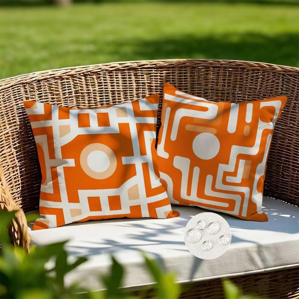 Federe Cuscini da Esterno Impermeabili 65x65 Arancione Copri Cuscini per Divano Moderno Federa Cuscino Geometrico Decorativi Copricuscini per Divano Giardino Soggiorno Copricuscino Set di 2 (IU347)