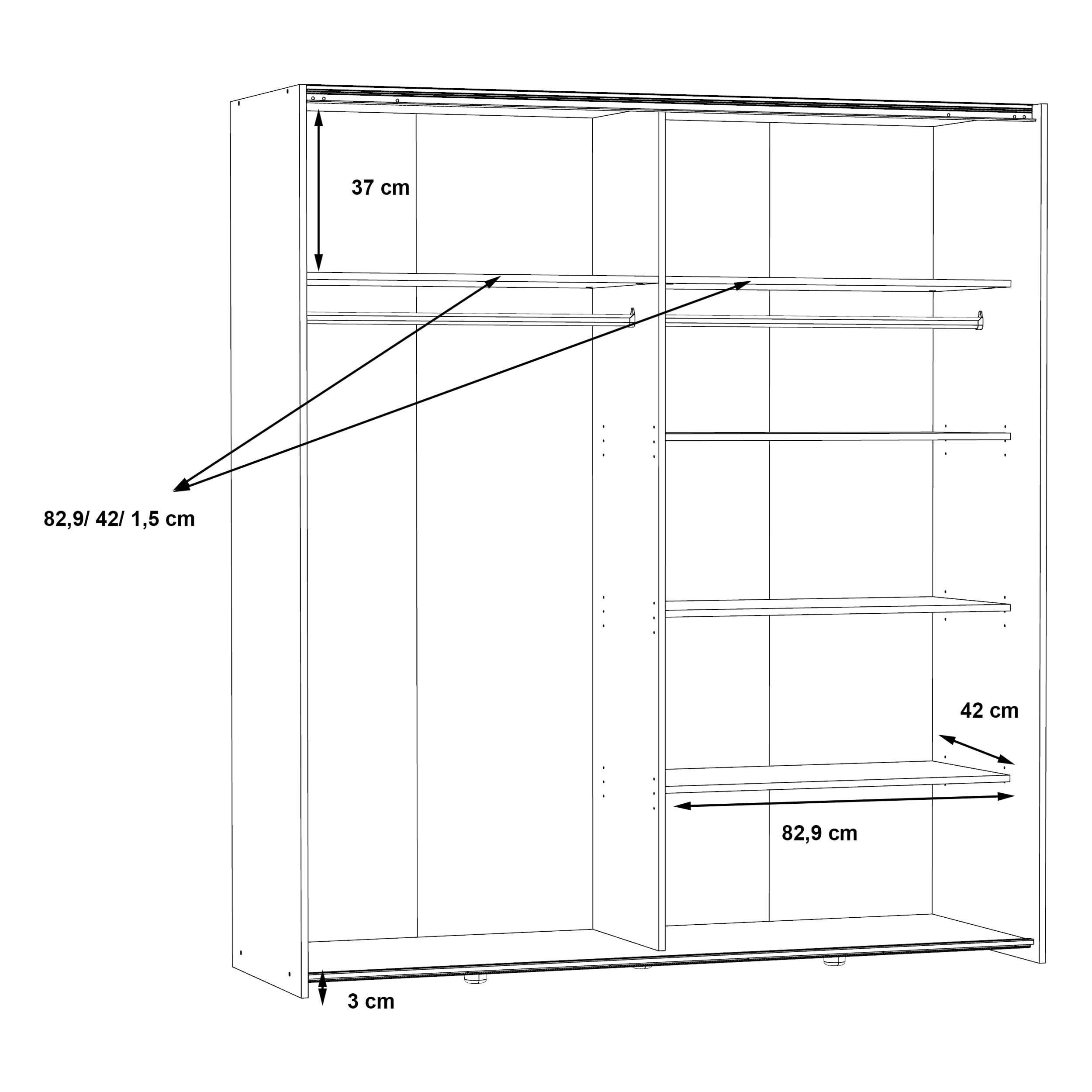 Forte KAIKAIS Kleiderschrank 170, moderner Schwebetürenschrank, 2-türig, Spiegel, Schlafzimmer, Holzwerkstoff, Weiß, 170,3 cm breit x 190,5 cm hoch x 61,2 cm tief