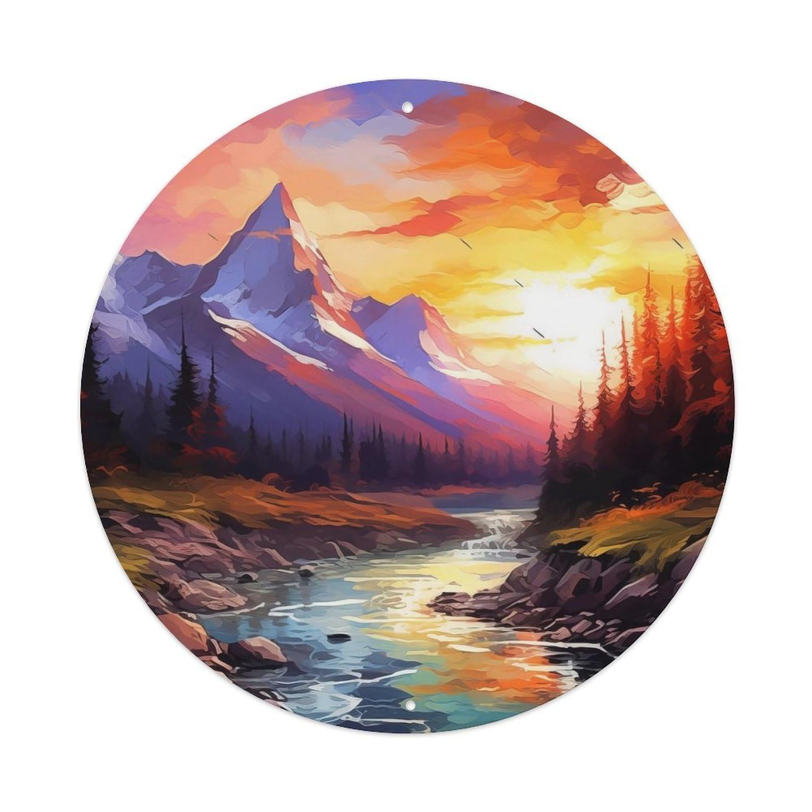Landscape Art Azure River Snowy Peaks Colorful Clouds Vintage Metal Tin Sign