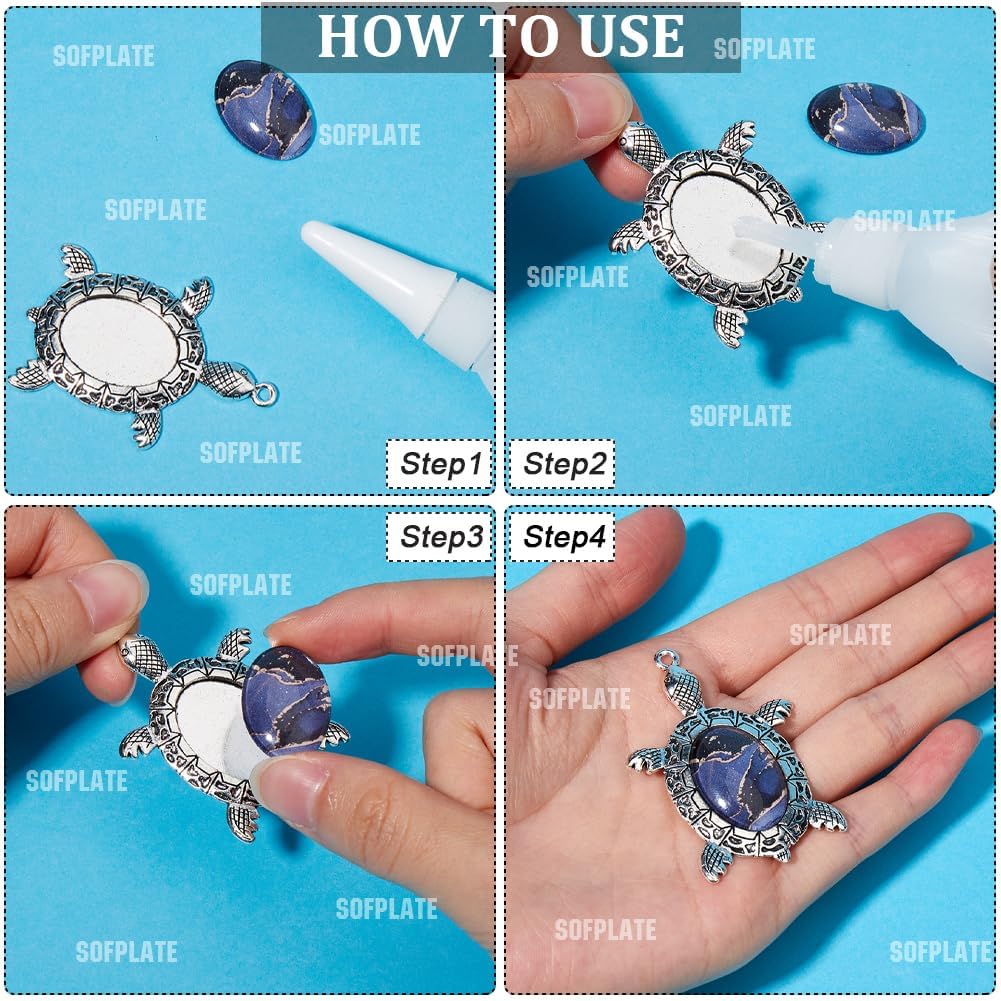 1 Box 20 Sets Cabochon Bezel Tray Cabochon Bezel Setting with Oval Cabochons Summer Alloy Antique Silver Blank Ocean Turtle Animal Pendant Setting for Jewelry Making Charms Necklace DIY Craft