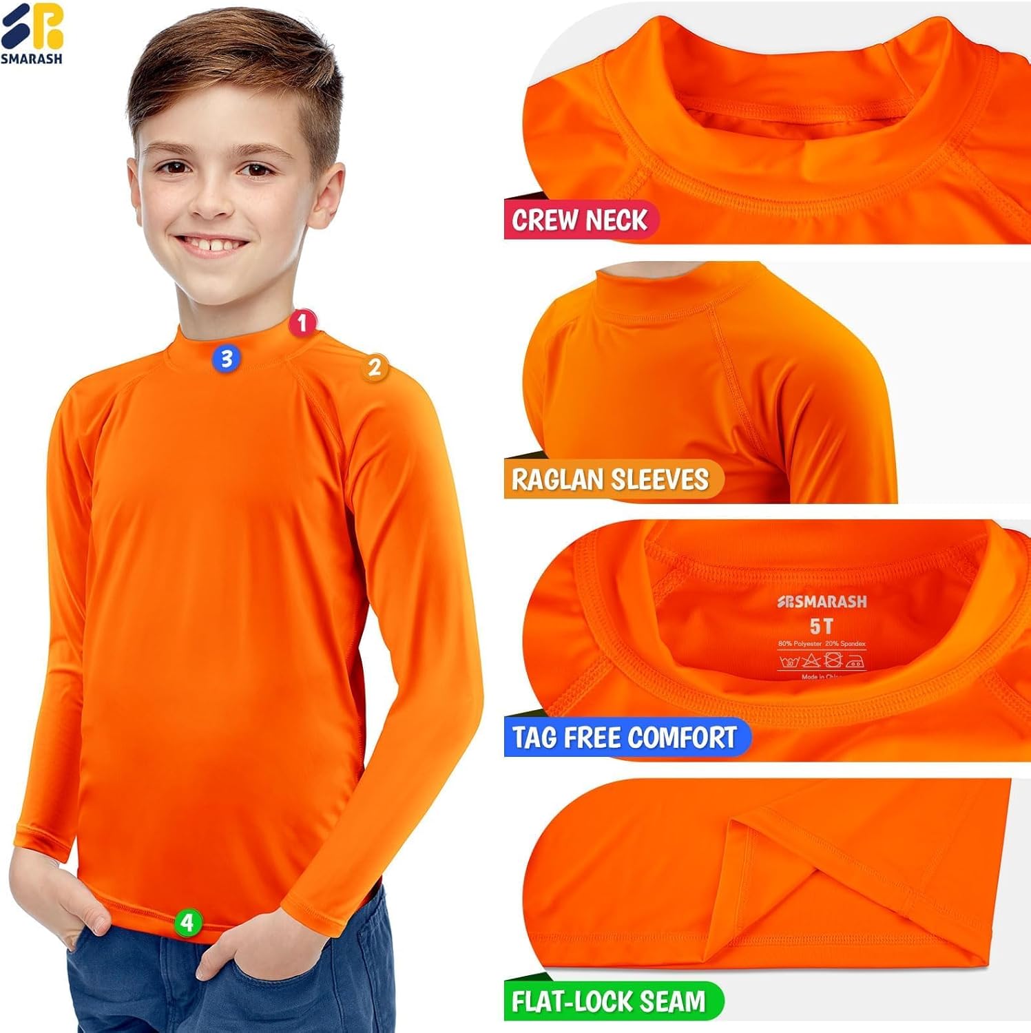 Boys Rash Guard Long Sleeve Swim Shirts UPF 50+ Sun Protection Rashguard Fishing Surf Quick Dry Cool Beach Clothes for Little Kids Orange Red 5T - Image 4
