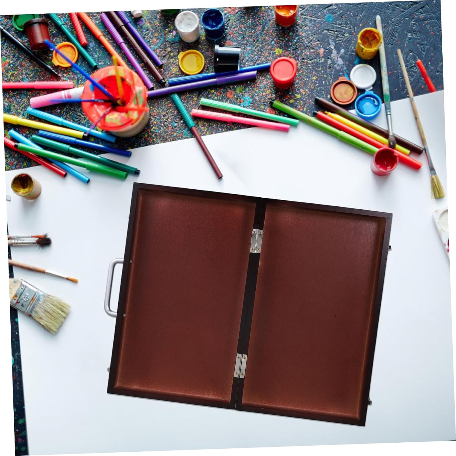 Hohopeti Supplies Organizer Box Professional Palette for Brushes Paints and Watercolor Lightweight Wood Easel Storage for Outdoor Painting and Sketching Walnut
