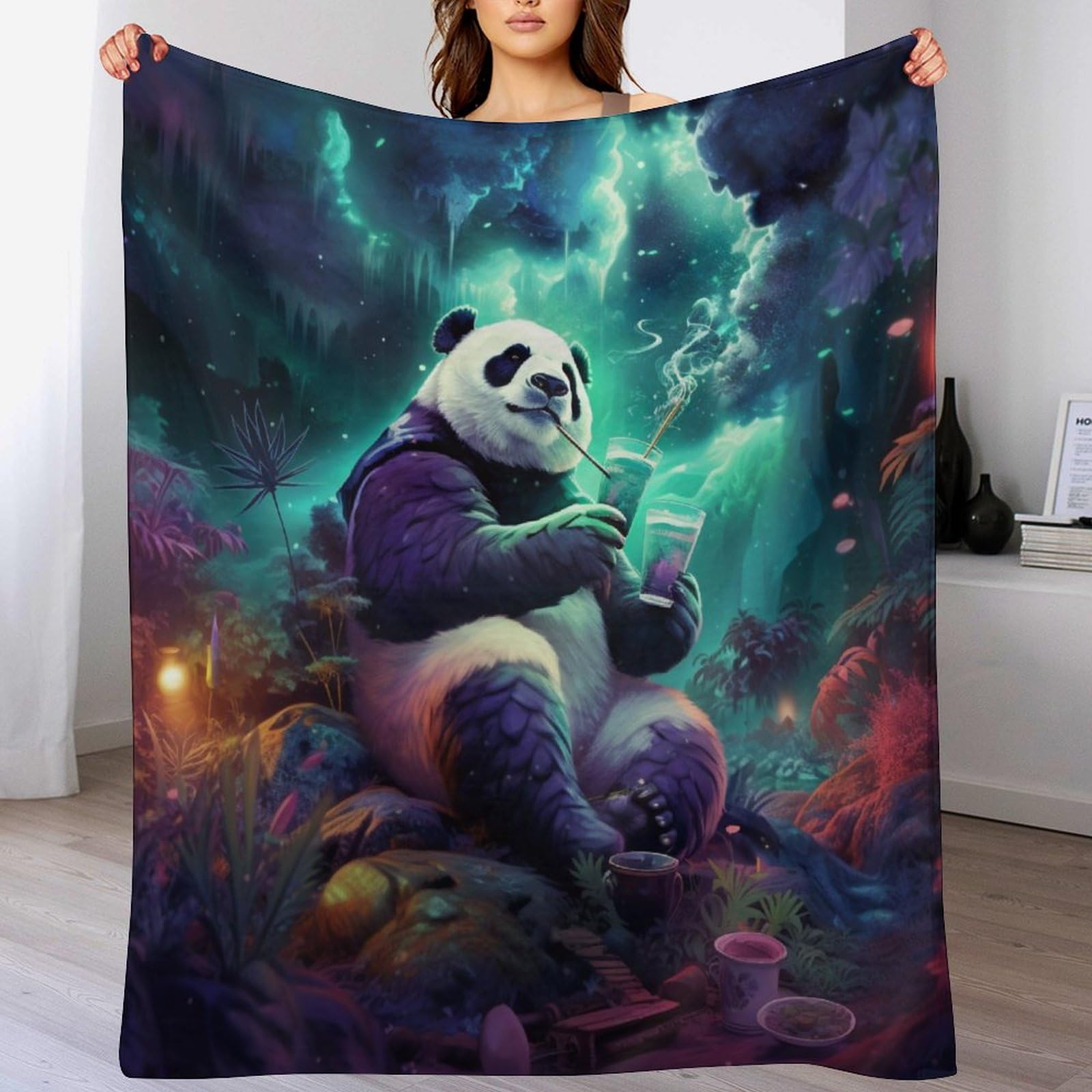 Couverture polaire panda plaid peluche léger chaud 130x150