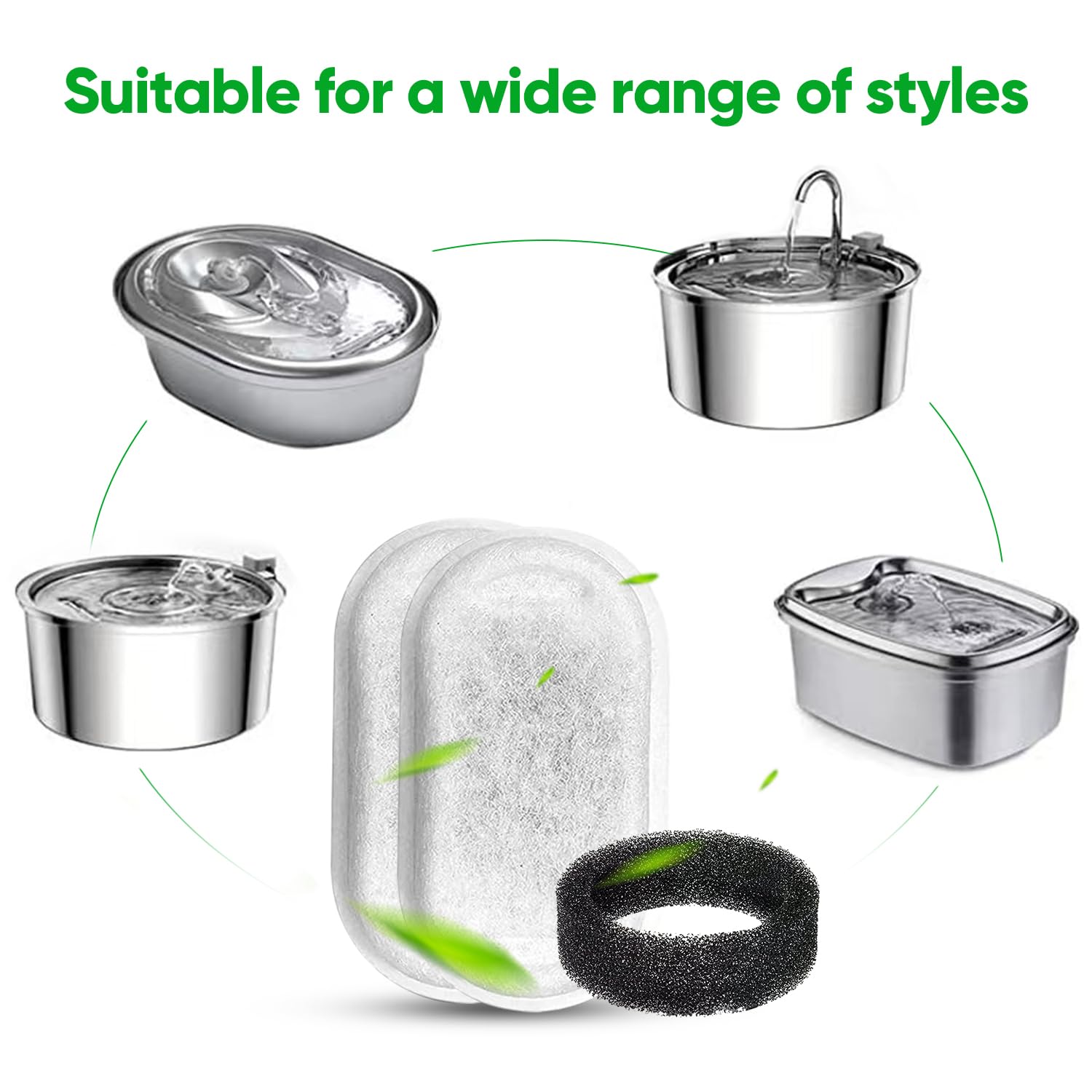 20 Pezzi Filtri Fontanella per Gatti, Incluso 10 Pezzi di Filtro a Carbone e 10 Pezzi di Spugna in Schiuma, Per un'ampia Gamma di Fontanelle per Gatti in Acciaio Inossidabile