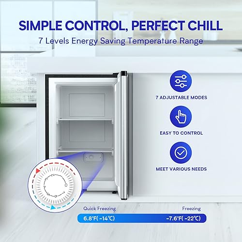 Miniatura 3 de Kismile Congelador vertical, congelador vertical compacto de 3.0 pies cúbicos, simple Plug & Play con termostato ajustable, 7 ajustes de