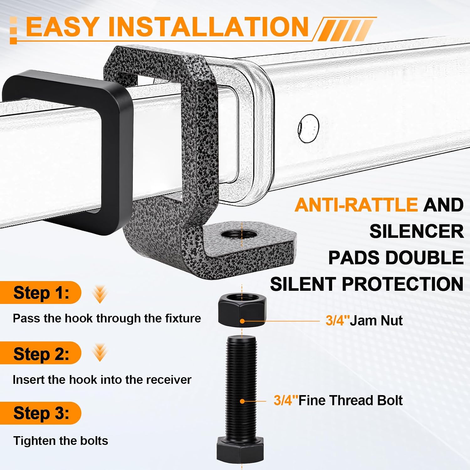 2.5" Anti Rattle Hitch Clamp, Heavy Duty Hitch Tightener with 2 Silencer Pads & Pin, Noise Reduction & Secure Trailer Towing, Anti Rust Powder Coat Hitch Stabilizer for Corrosion Resistance