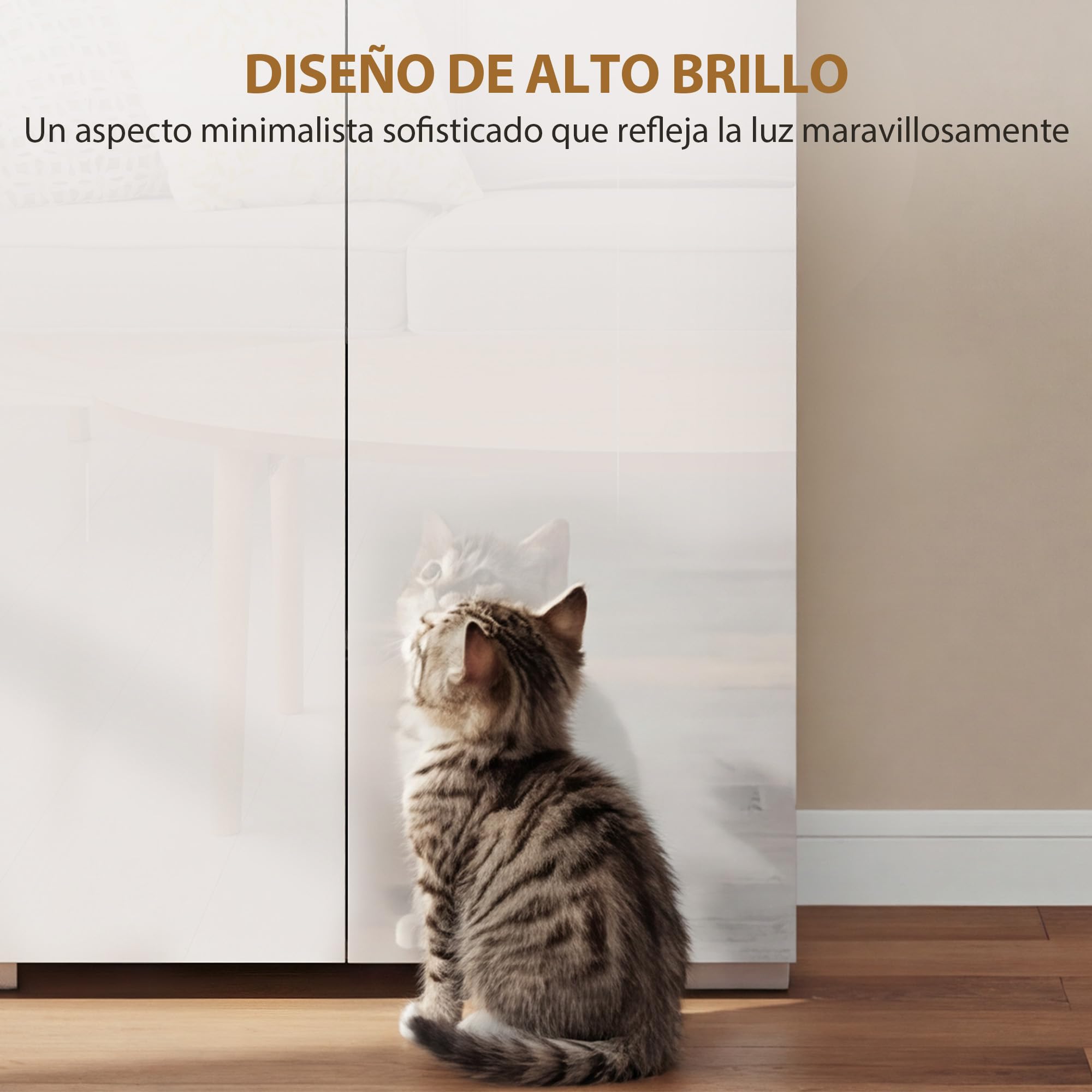 HOMCOM Alacena de Cocina, Mueble Auxiliar de Cocina de Blanco Brillo con 4 Puertas, Compartimento Abierto, Estantes Ajustables, 68x34x180 cm