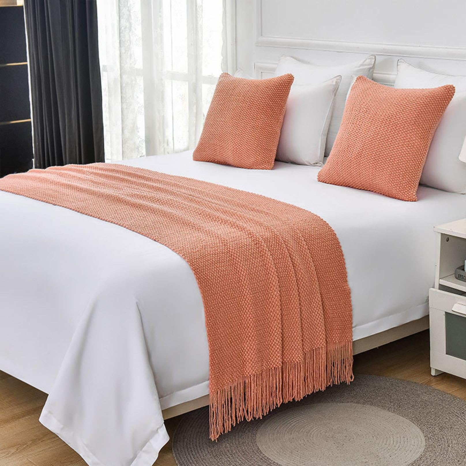 LEEMQCYA Bed Runners & Scarves Pink Bed End Towel for Foot of Bed Throw Blanket Bedroom Bedspread Protection Hotel Bed Scarf for Living Room Wedding Dormitory Decor,Single/Twin — image 1