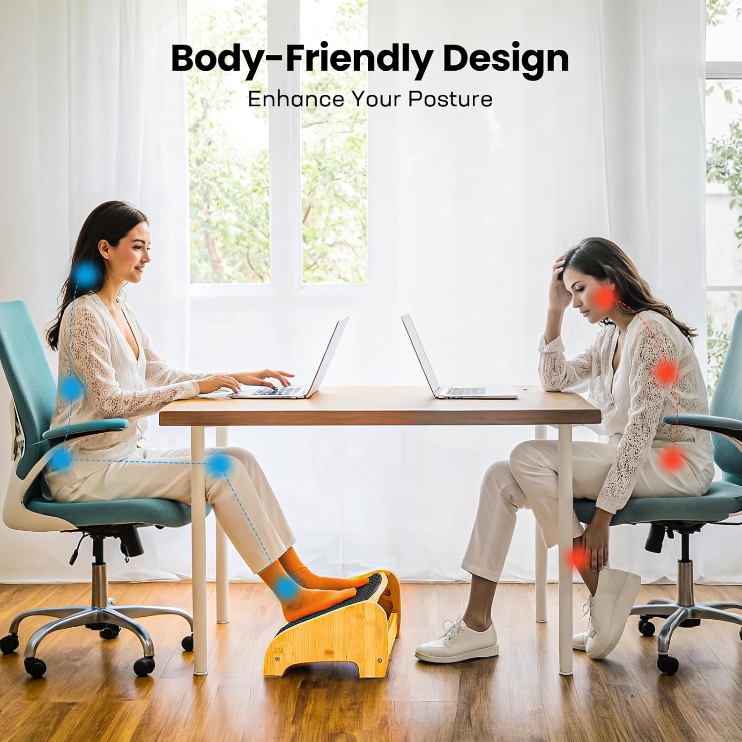 HUANUO 竹製フットレスト 職場のデスク下用