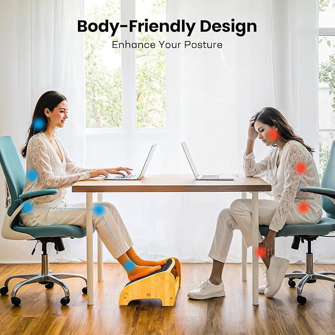 HUANUO Reposapiés de Bambú Ergonómico con 4 Alturas y Ángulo Ajustable miniatura 5