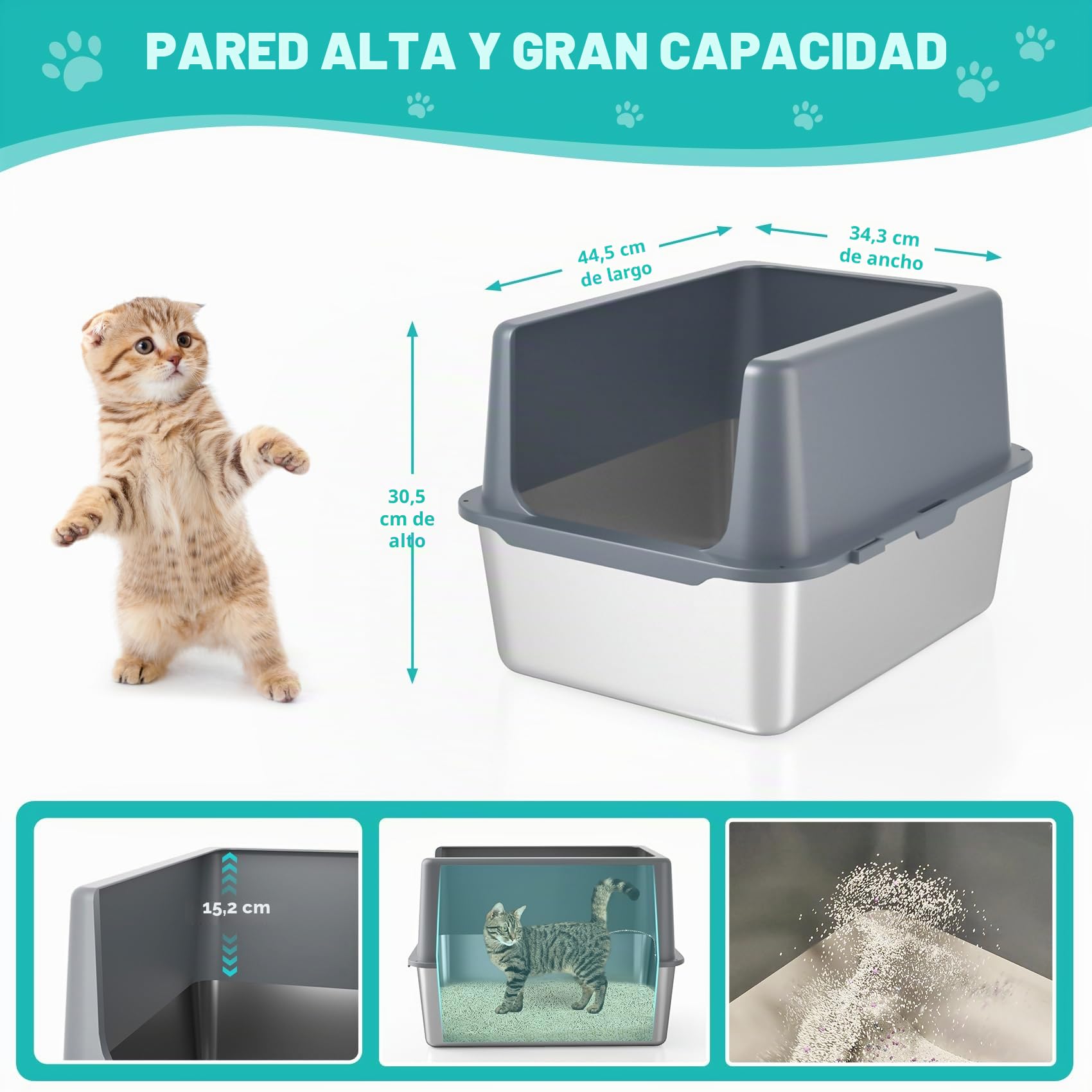 Caja de Arena con Tapa, Caja de Arena de Acero Inoxidable, 12 Pulgadas | bandeja de metal, fácil de usar