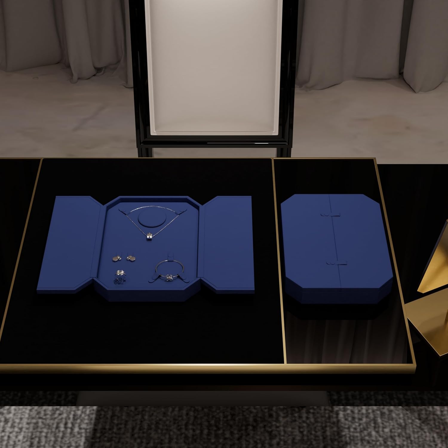 Oirlv Black Velvet Jewelry Set Storage Box, Luxury Organizer for Necklaces, Bracelets, Rings & Earrings, Elegant Gift & Display Case