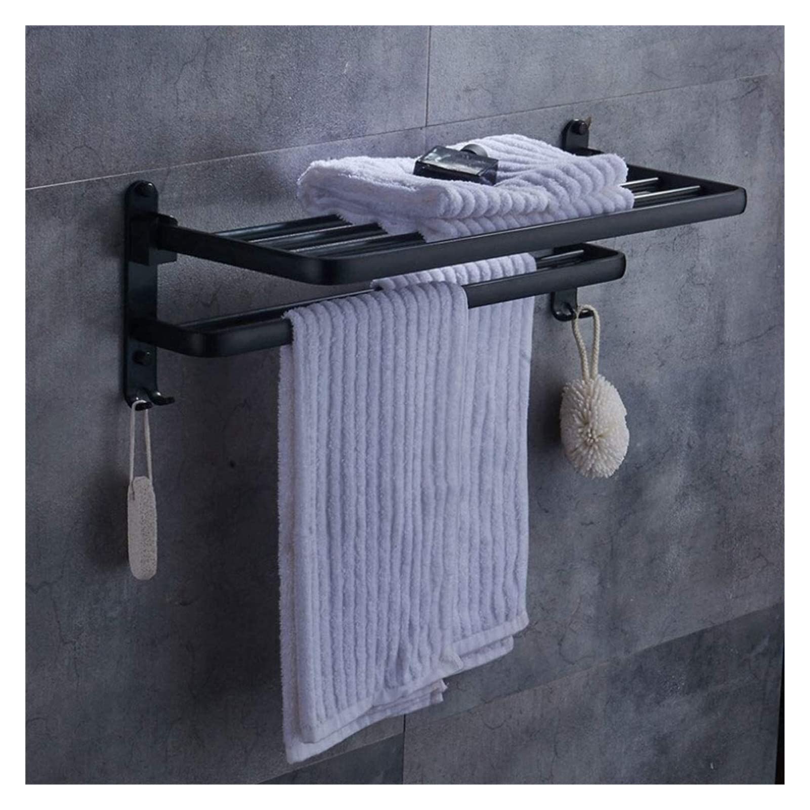 Porte-serviettes mural pliable pour salle de bain familiale avec sa double couche à crochets