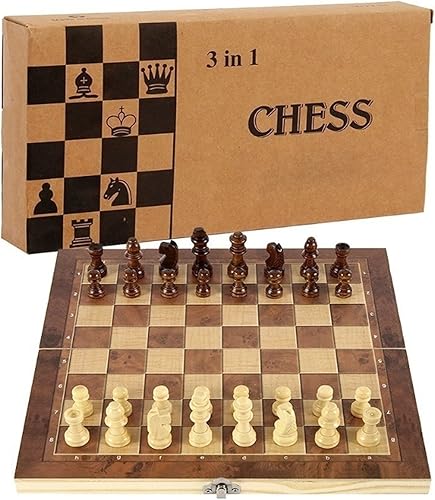 KMNN Ajedrez tres en uno, plegable de madera, ajedrez multifuncional, otelo, juego de mesa para niños, juego de mesa de ocio y entretenimiento,