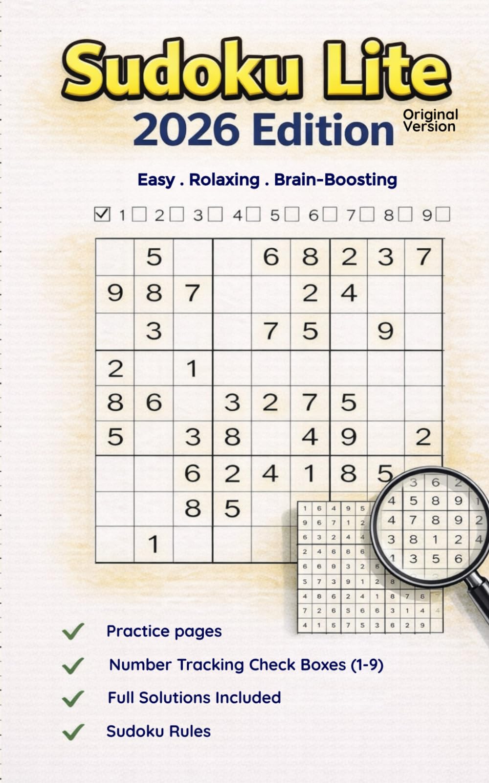 Sudoku Lite 2026: Relaxing, Brain-Boosting, Puzzles with Solutions & Number Tracking (1-9)