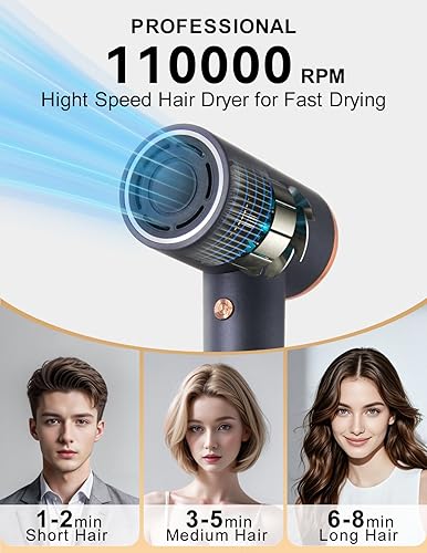Miniatura 2 de Secador de pelo iónico para secado rápido y bajo nivel de ruido Secador de pelo LANDOT con motor sin escobillas de alta velocidad de 110000 RPM y