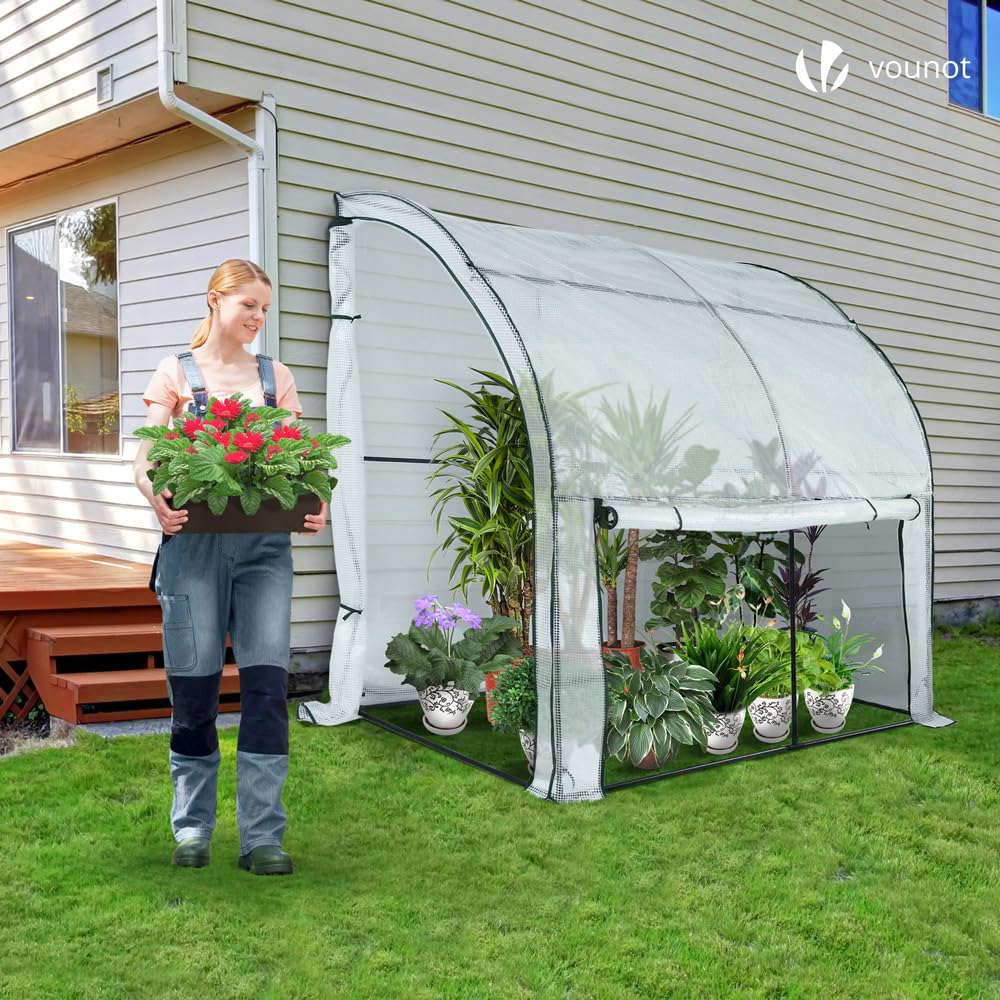 VOUNOT® Serre de Jardin en Toutes Saisons d'hivernage Murale Adossée pour Légumes Plantes Fleurs Adossée avec Bâche PE 135g/m2 a Tomate pour Balcon Terrase Jardin 200x100x180cm Blanc