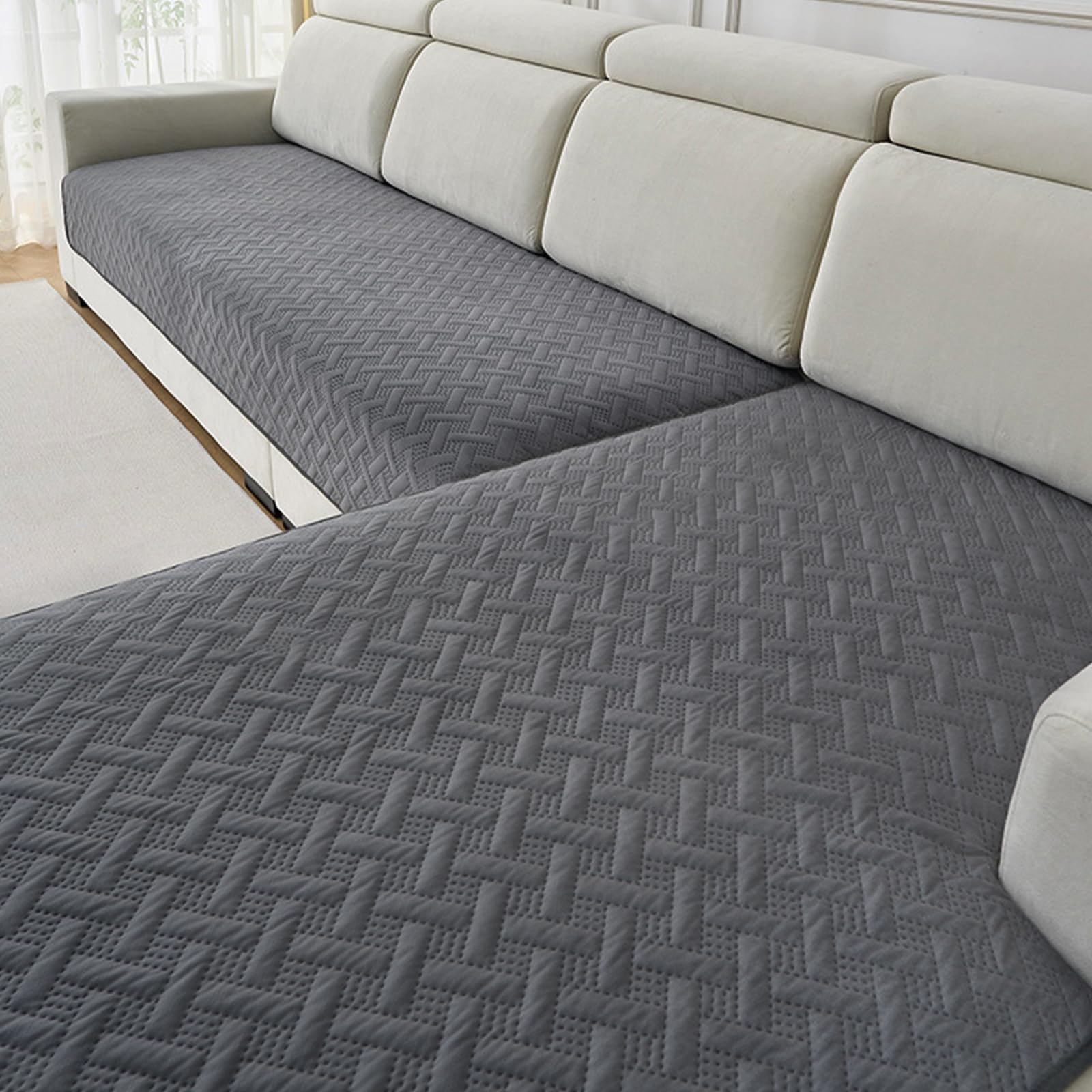 Funda Sofa Chaise Long, Nuevas Universales 1/2/3/4 Plazas Protector Cubre Sofa, Funda de Sofá Impermeable Antideslizantes con Textura Gruesa Sólida para Sala de Estar (Gris, 90x160cm)
