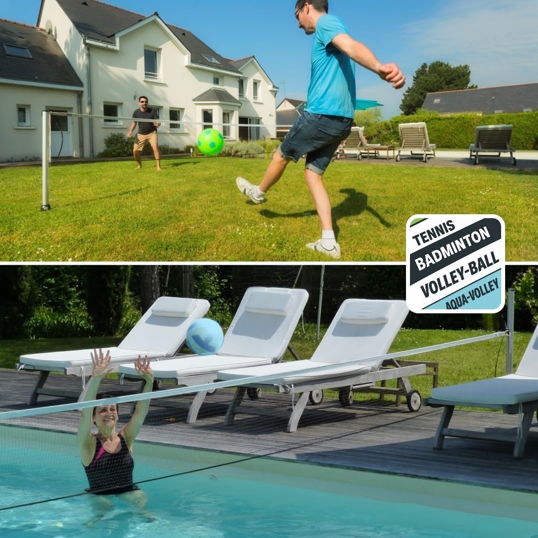 GARD & ROCK - Kit poteaux multisports, télescopiques en aluminium - Badminton, Tennis, Volley-Ball - À clipser sur les bases d'ancrage - Transformez en un instant votre jardin en un terrain de sports!