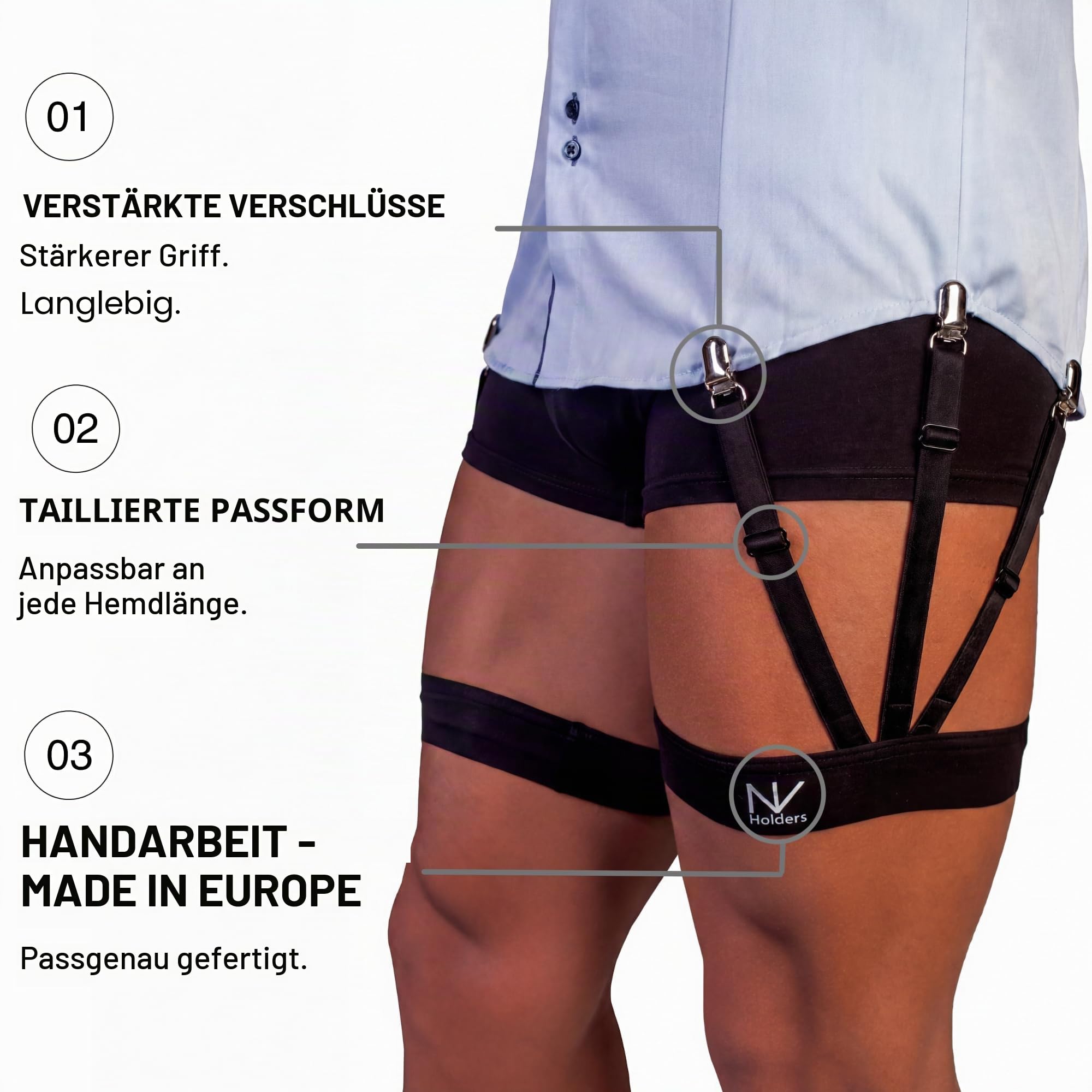 NV-Holders: S-Holder Premium Hemdhalter, Hemdstrumpfbänder, Hemdträger für Herren