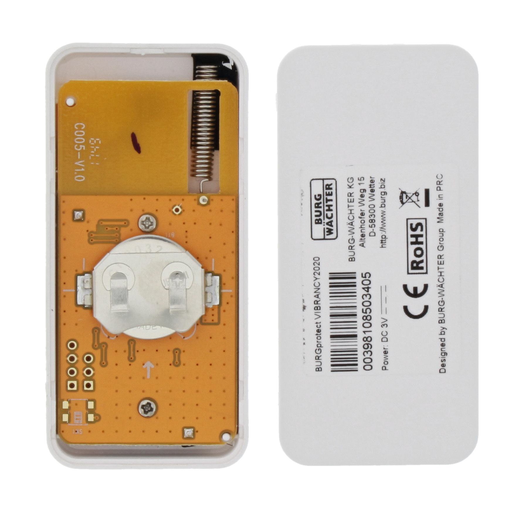 Burg Wächter Vibrations-Sensor innen, batteriebetrieben, Erschütterung Alarm, mit BURGprotect Smart Home kompatibel, Vibrancy 2020, Weiß, 39810, (B x H x T) 80 x 39 x 13 mm