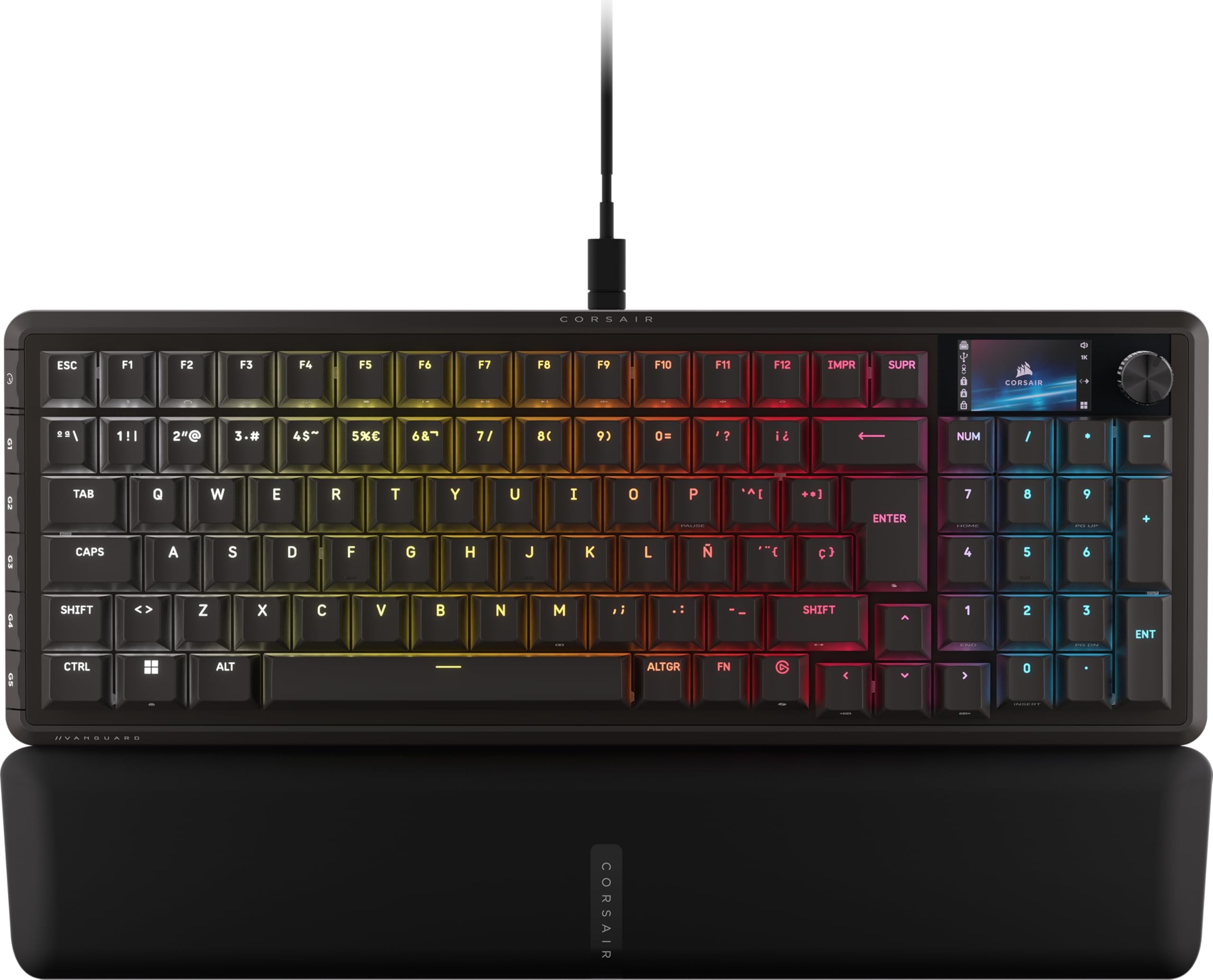 Corsair Vanguard 96 Teclado Mecánico con Cable para Juegos– Formato 96%, Interruptor Lineal de Plasma MLX, 8000Hz, Pantalla LCD, Virtual Stream Deck, Botones G, Flashtap SOCD, QWERTY ES – Negro