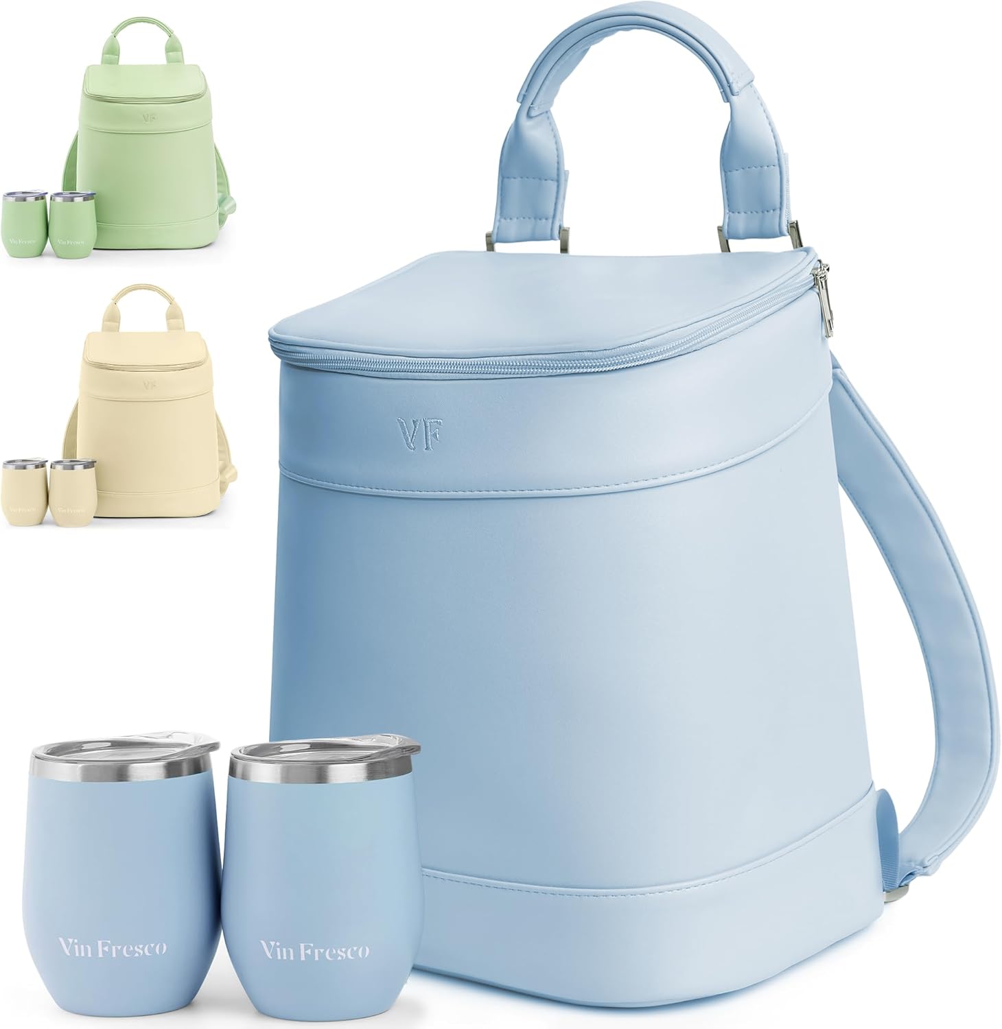 Insulated Cooler Backpack with 2 Stainless Steel Wine Tumblers  Leakproof & Spillproof Stylish Vegan Leather Picnic Cooler Bag  Lightweight & Portable  Holds 24 Cans or 6 Wine Bottles