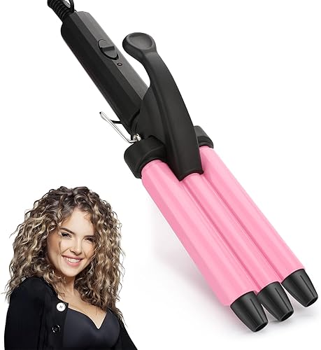 Mini rizador de 3 barriles, rizador de pelo pequeño de 12 pulgada, rizador de pelo de tres barriles, rizador portátil de cerámica de triple barril