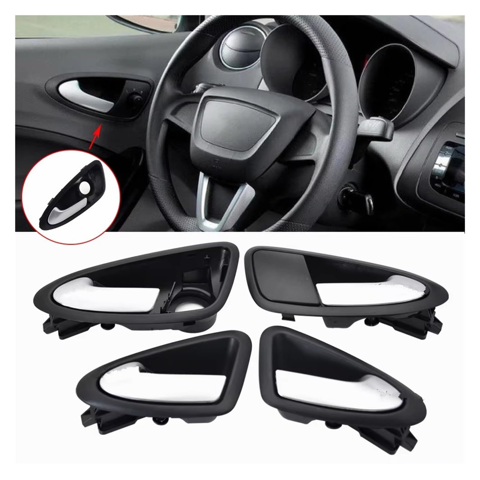 Coche Manija Puerta Interior Para Seat Para Ibiza 6J 2010-2022 Manija Interior Puerta Delantera Trasera Izquierda Derecha 6J1837113A 6J4839114A(1 Pair L)